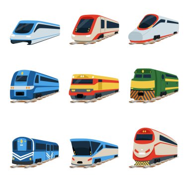 Train locomotive set, railway carriage vector Illustrations clipart