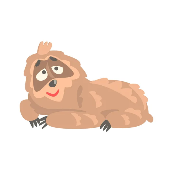 Cute cartoon sloth character lying on the floor, funny tropical animal vector Illustration — Stock Vector