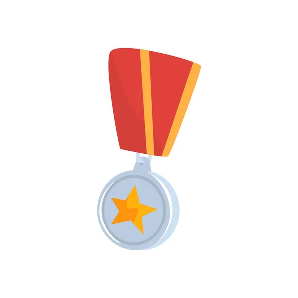 Medalla estrella dorada con cinta roja vector de dibujos animados Ilustración — Archivo Imágenes Vectoriales