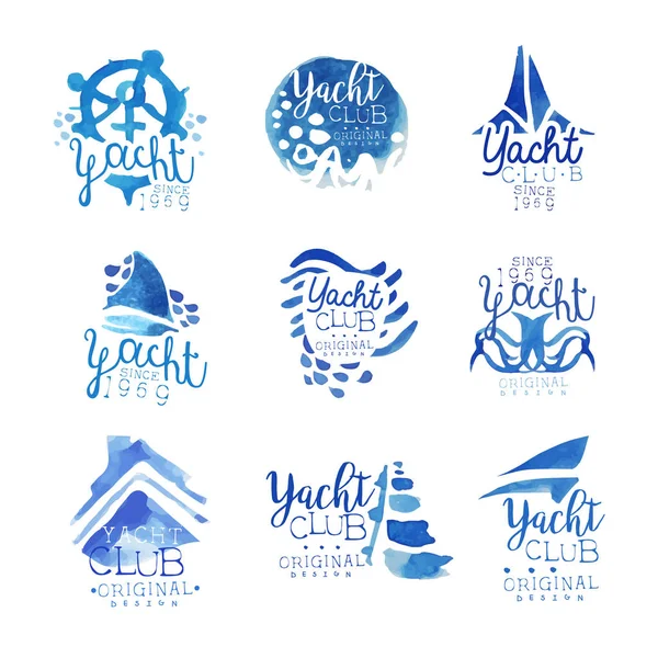 Yacht club, plachtění, sportovní nebo mořských cestování vektorové ilustrace pro samolepky, bannery, karty, reklama, značky — Stockový vektor