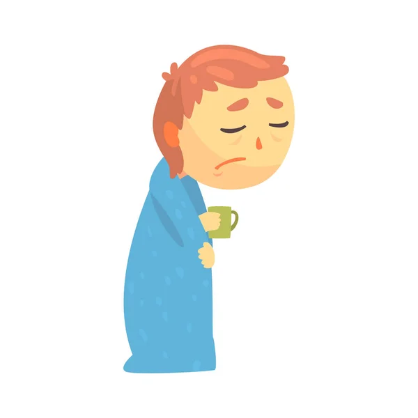 Caractère garçon malade avec la grippe — Image vectorielle