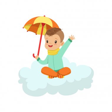 Bulut üzerinde oturan sevimli küçük çocuk 