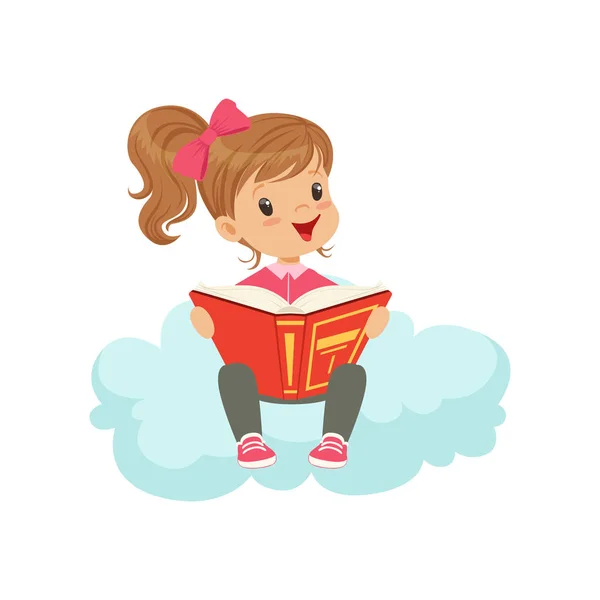 Γλυκό κοριτσάκι κάθεται στο cloud — Διανυσματικό Αρχείο