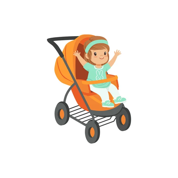 Girl sitting in an baby carriage — Stock Vector