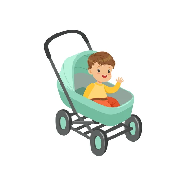 赤ちゃんベビーカーに座っている少年 — ストックベクタ