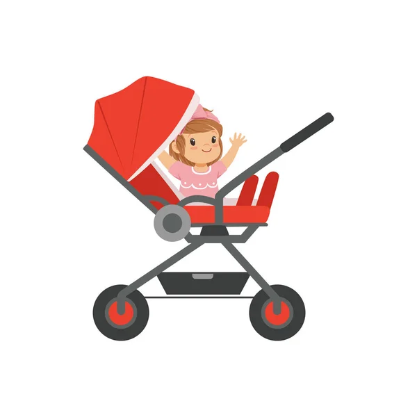 Little girl sitting in a baby carriage — Stock Vector