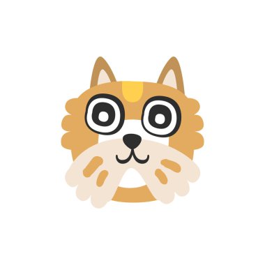 Şirin kahverengi köpek baş, komik Karikatür hayvan karakter, sevimli yerli evde beslenen hayvan vektör çizim