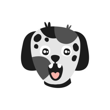 Sevimli benekli köpek kafa, komik Karikatür hayvan karakter, sevimli yerli evde beslenen hayvan vektör çizim