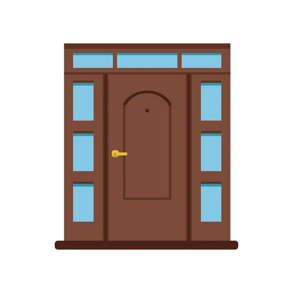 Klasické hnědé dřevěné vstupní dveře do domu, uzavřené elegantní dveře vektorové ilustrace — Stockový vektor