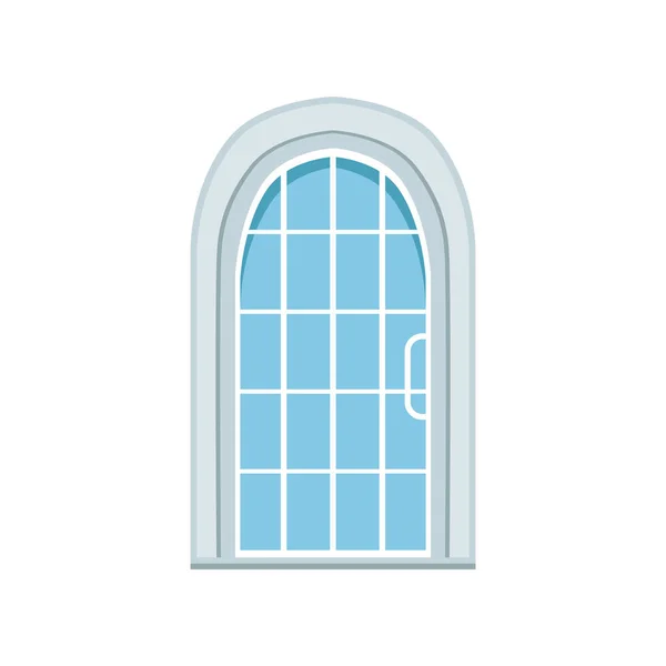 Glass paned arched front door, closed elegant white door vector illustration — Stock Vector