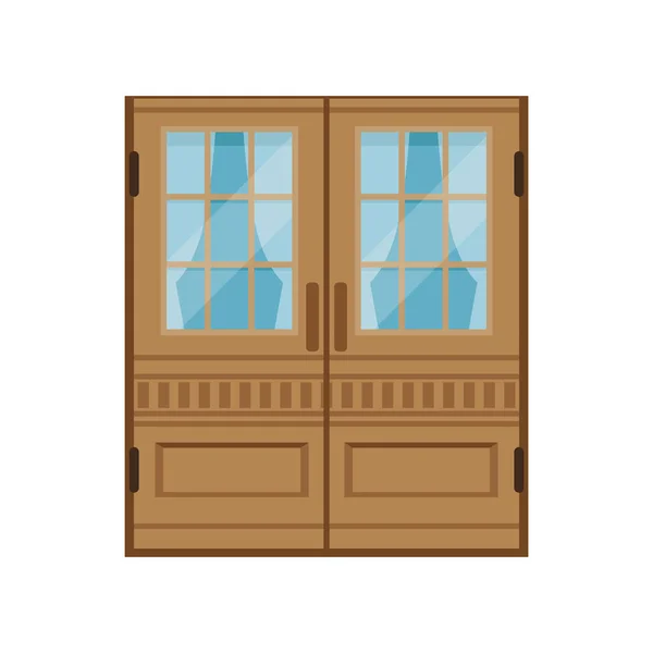 Clássico portas de madeira dupla, fechado elegante frente porta vetor ilustração —  Vetores de Stock