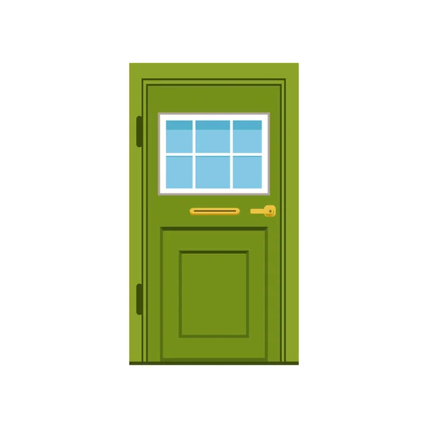 Yeşil ev, ön kapıya kapalı zarif kapı vektör çizim — Stok Vektör