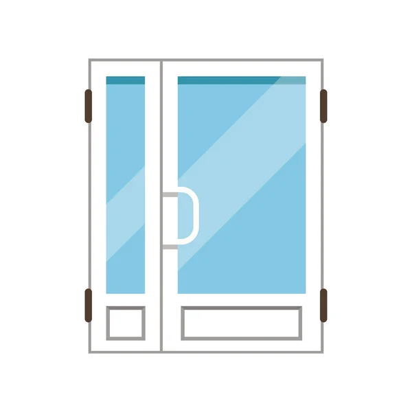 Double glass paned plasstic front doors, closed elegant white door vector illustration — Stock Vector