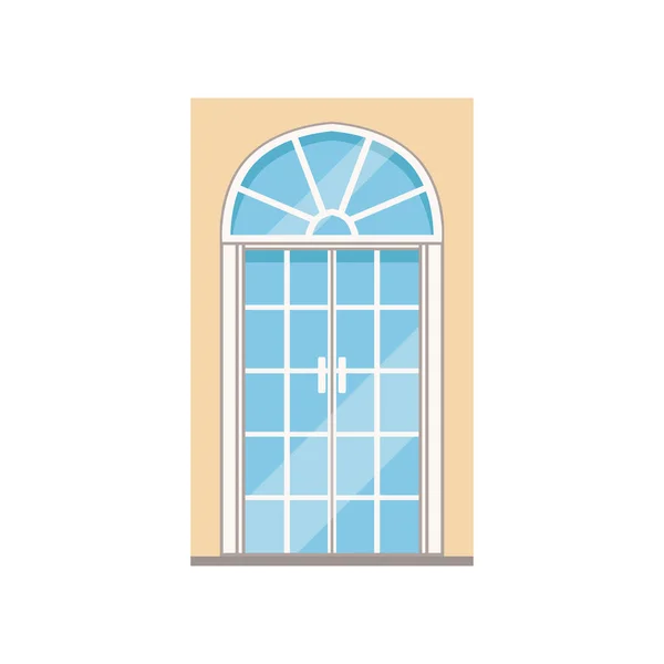 Portas dianteiras arqueadas de vidro dobro, ilustração branca elegante fechada do vector da porta —  Vetores de Stock