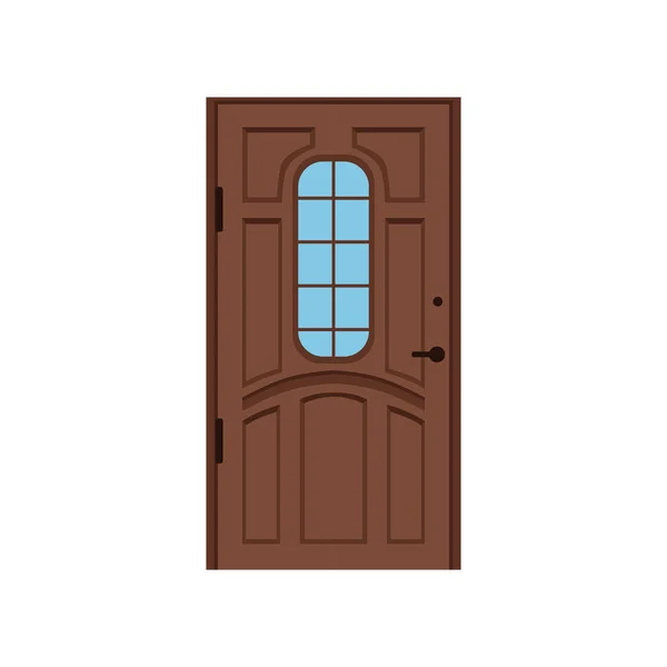 Klasik kahverengi ahşap giriş kapısı, kapalı şık kapı vektör çizim — Stok Vektör