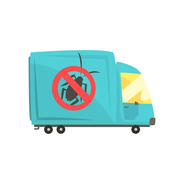 Blue exterminator truck, pest control service cartoon vector illustration — Stock Vector