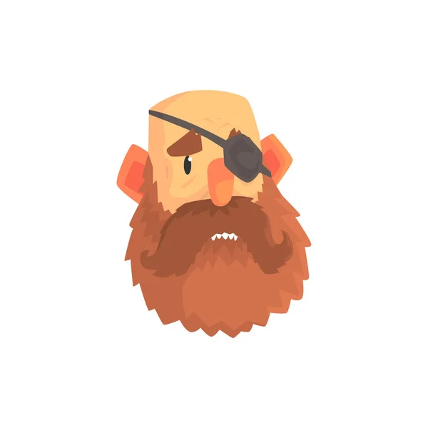 Лицо бородатого мужчины с векторной иллюстрацией персонажей мультфильмов с повязкой на глазу — стоковый вектор