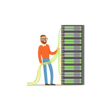 Sistem Yöneticisi, sunucu admin sunucu bakım destek vektör çizim veri merkezinin donanım ekipmanları ile çalışma