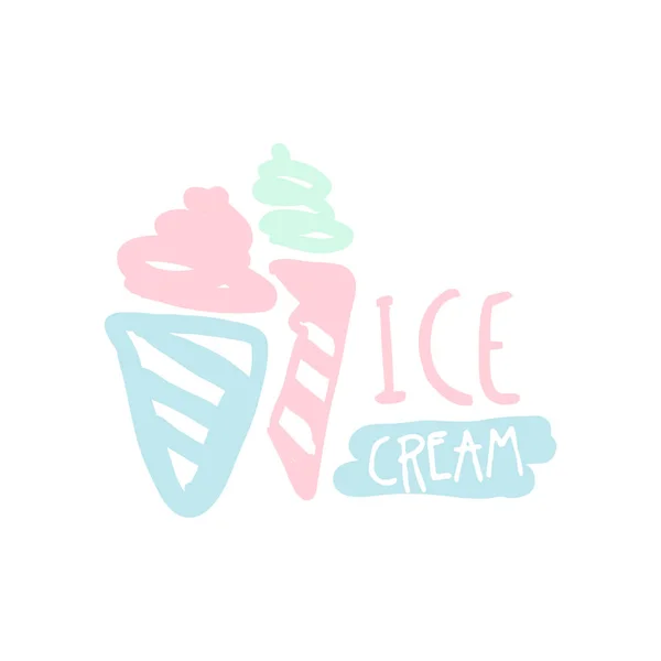 Ice cream logo, badge for restaurant, bar, cafe, menu, sweet shop, hand drawn vector illustration — Stock Vector