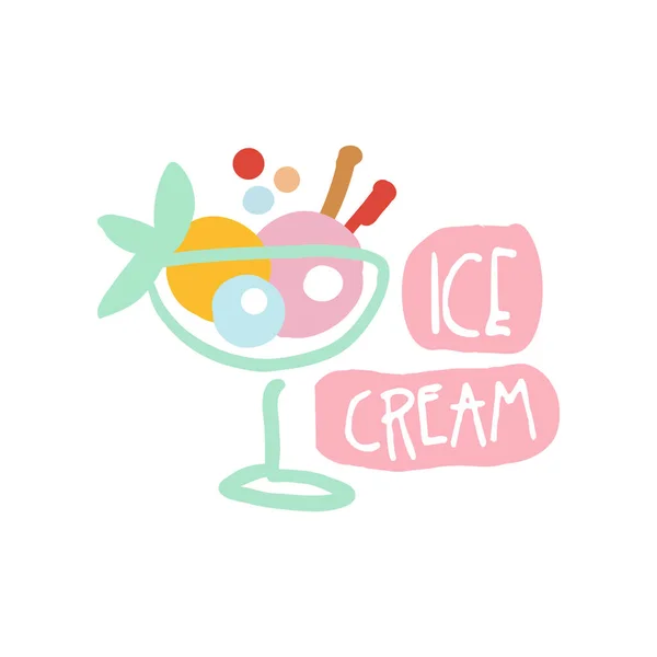 Plantilla de logotipo de helado colorido ilustración vectorial dibujado a mano — Vector de stock