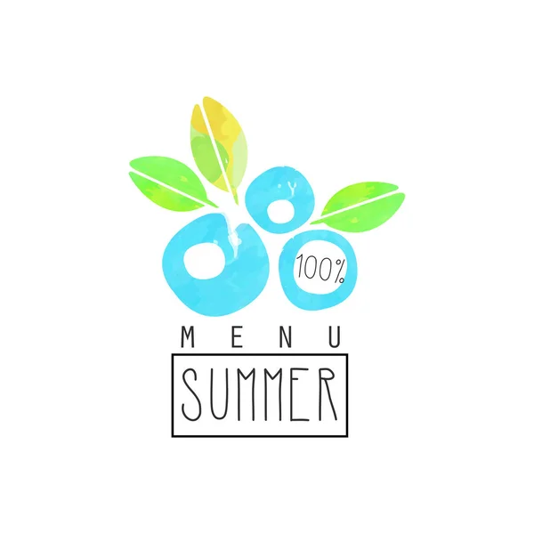 Summer menu logo, element for healthy food and drinks, vegetarian restaurant and bar menu, fruit market, organic products, watercolor vector Illustration — Stock Vector