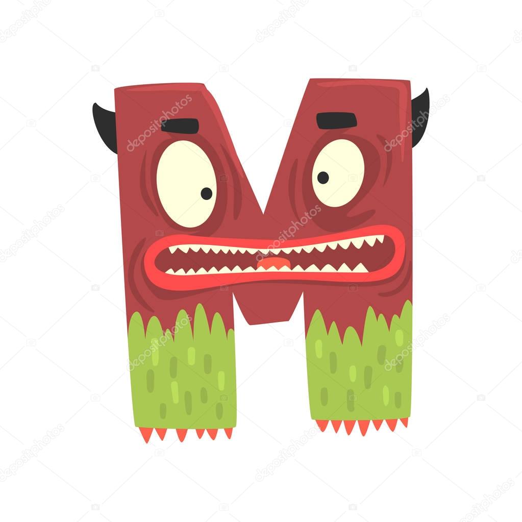 Illustration of character scary terrible monster letter M. Funny education. Strange animal font. Cartoon monster alphabet for kids. Great children s print or poster design. Vector isolated on white