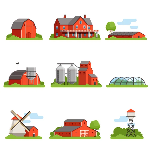 农场的房子和建筑集 — 图库矢量图片