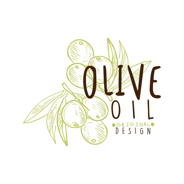 Olivový olej popisek s olivovou ratolestí — Stockový vektor