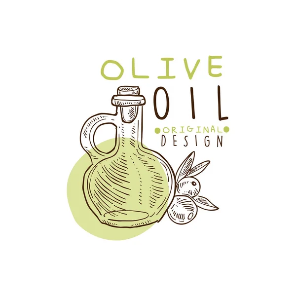 Olivový olej popisek s baňkou — Stockový vektor