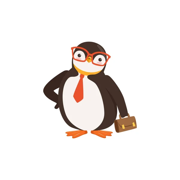Bonito Doodle Penguin Toon em óculos — Vetor de Stock