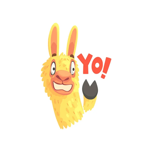 Funny llama character waving its hoof — Stock Vector