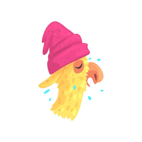 Drôle de personnage de lama en chapeau rose — Image vectorielle