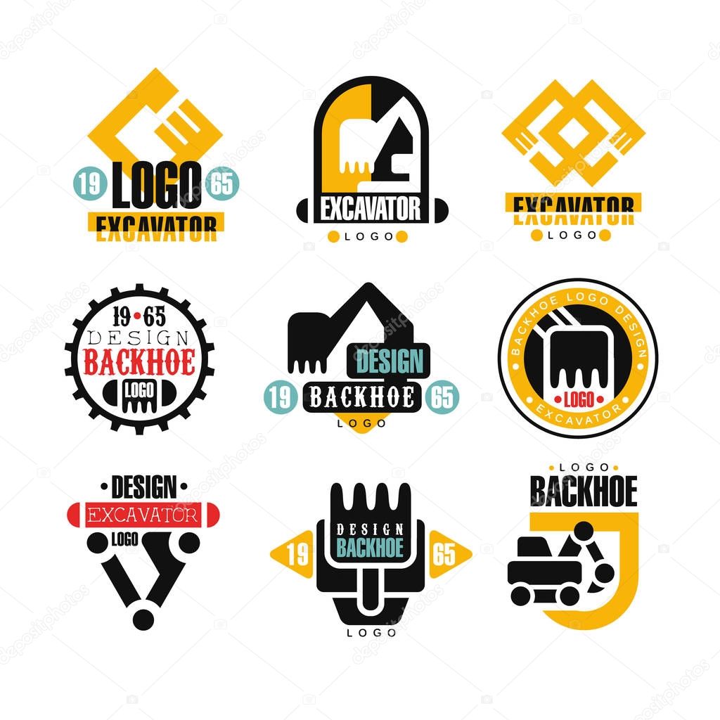 Excavator logo design set, backhoe service vector Illustrations on a white background