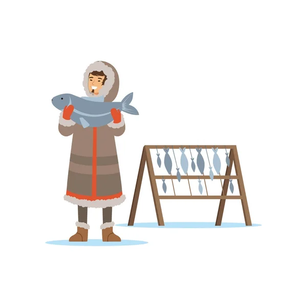 Hombre Chukchi personaje en traje tradicional — Vector de stock