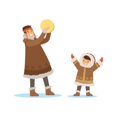 Chukchi kids in traditional costume clipart