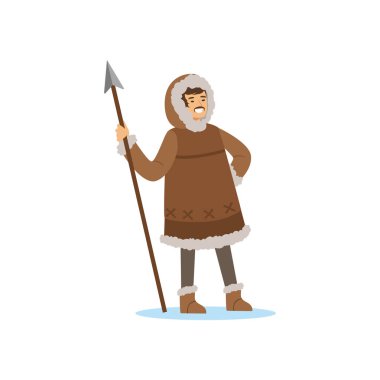 Chukchi man character in traditional costume clipart