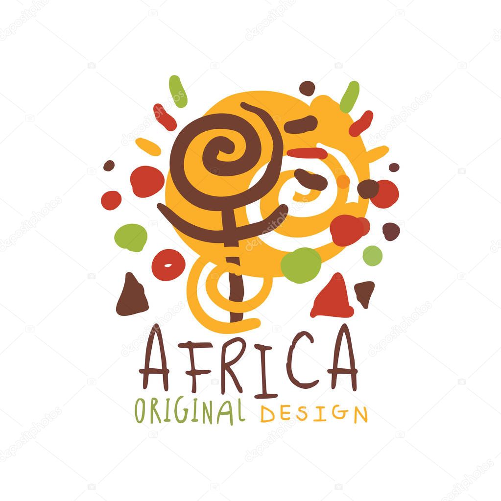 Original african logo of stylized sunshine tribal symbol. Cartoon ornament of happiness and light. Colorful vector illustration isolated on white background. For card, poster, children t-shirt design.