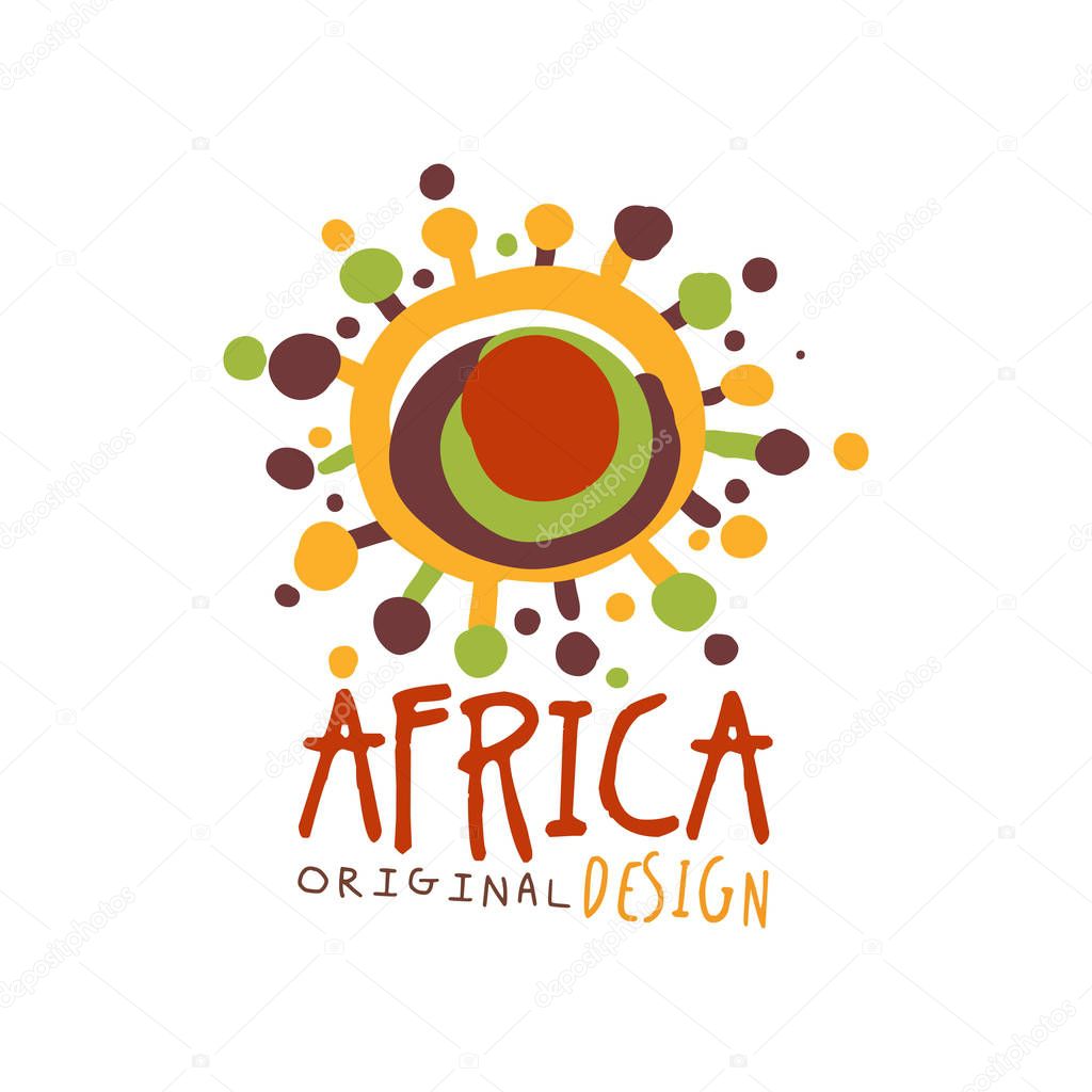 Original african abstract logo design template. Colorful doodle vector illustration isolated on white background. Decoration ornament for card, poster, children t-shirt design, travel agency.