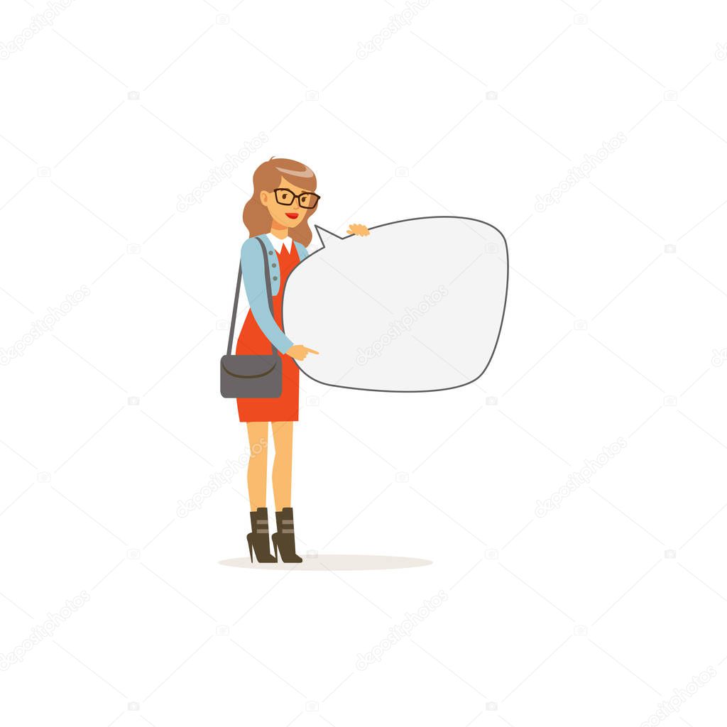 woman character with empty message board