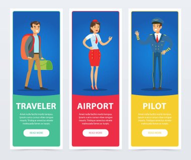 Havaalanı afiş kümesindeki düz insanlar