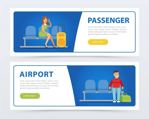 Passagers avec valises en attente de départ à l'aéroport — Image vectorielle