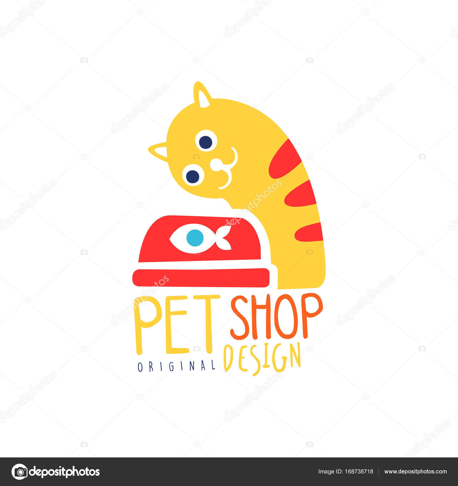 Pet shop logo template original design, colorful badge with cat and