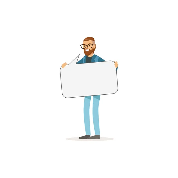 Homme barbu personnage avec panneau de message vide, vecteur de bulle de parole Illustration — Image vectorielle