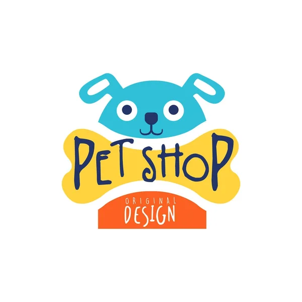 Diseño original de la plantilla del logotipo de la tienda de mascotas, vector dibujado a mano colorido ilustración — Archivo Imágenes Vectoriales