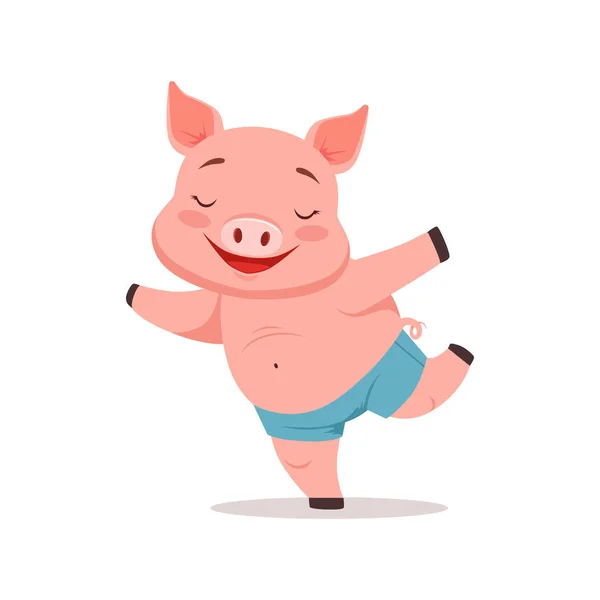 Lindo cerdo feliz divertirse, divertido vector animal de dibujos animados Ilustración — Vector de stock