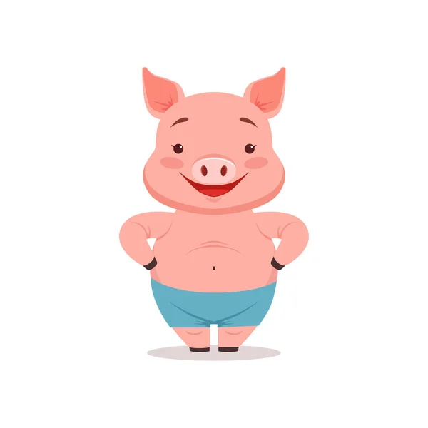 Lindo cerdo sonriente, divertido vector animal de dibujos animados Ilustración — Vector de stock