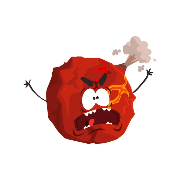Schattig gehumaniseerd Mars planeet karakter, rode bol met grappige gezicht cartoon vector illustratie — Stockvector