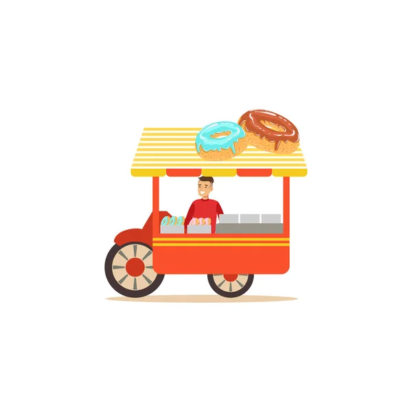 Plochá pouliční jídlo vozík s koblihy — Stockový vektor