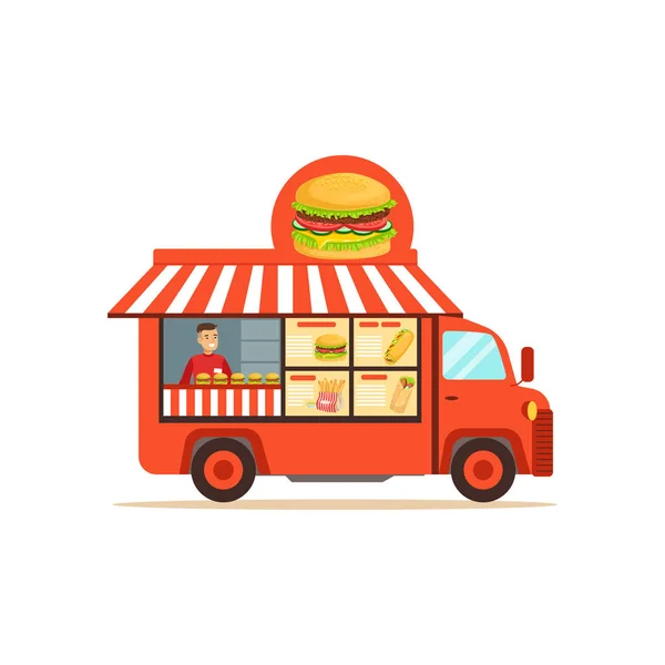 Flat street food van with junk food — Stock Vector