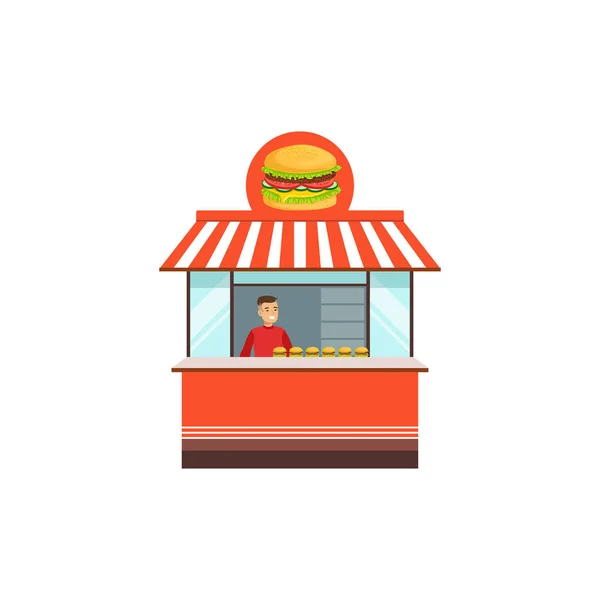 Flat street food kiosk with hamburger — Stock Vector